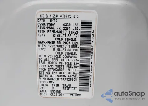 2010 Nissan Rogue Sl from USA, damaged, VIN JN8AS5MT9AW029905